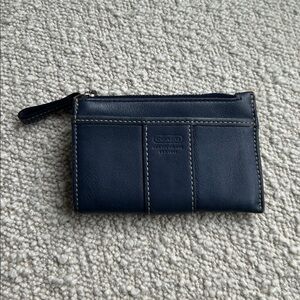 Coach Navy Blue Leather Card Wallet with Keychain and Zipper